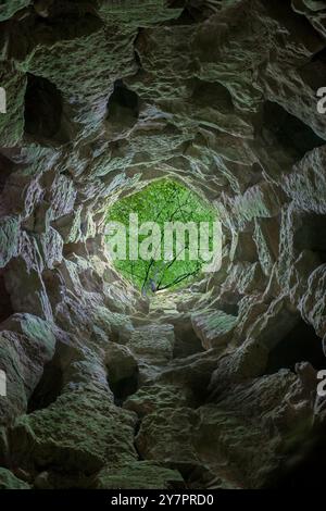 Sintra, Portugal, Aug 8th, 2024: Quinta da Regaleira, one of the principal tourist attractions of Sintra. Unfinished Well Stock Photo