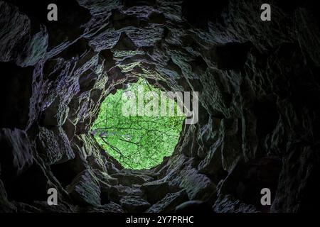 Sintra, Portugal, Aug 8th, 2024: Quinta da Regaleira, one of the principal tourist attractions of Sintra. Unfinished Well Stock Photo