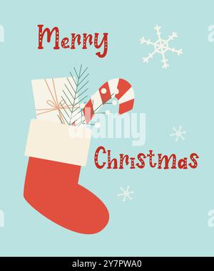 Happy holidays 2024 greeting card. Cute and funny flat Christmas stockings cartoon postcard with warm wishes Stock Vector