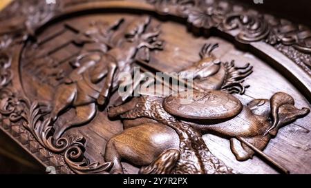 ready-made handmade furniture, boxes, chairs, chessboard, backgammon. High quality photo Stock Photo