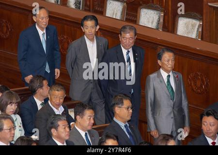 Tokyo, Japan. 01st Oct, 2024. The ruling Liberal Democratic Party (LDP) President Shigeru Ishiba(L3) waits voting of the election of the new Prime Minister during the 214th extraordinary Diet session at the Lower House of the Parliament in Tokyo, Japan on Tuesday, October 1, 2024. Photo by Keizo Mori/UPI Credit: UPI/Alamy Live News Stock Photo