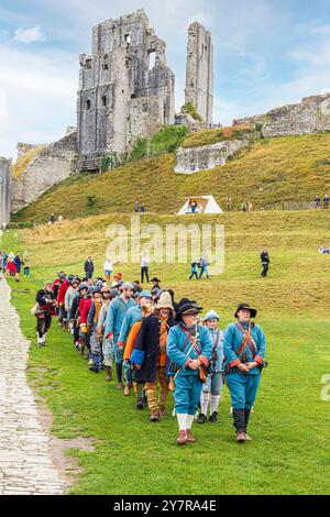 A Civil War reenactment day by The English Civil War Society on 7th September 2024 at Corfe Castle, Dorset, England UK Stock Photo