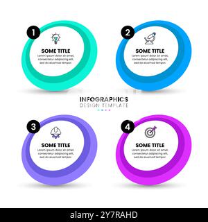 Infographic template with icons and 4 options or steps. Rings. Can be used for workflow layout, diagram, banner, webdesign. Vector illustration Stock Vector