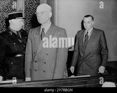 PARIS BUTCHER. 22.2.54. Gestapo chief on trial. The former SS Gen Karl Oberg, aged 54 known as the 'Butcher of Paris' today faced trial by a French military court. He was commander of the German secret police in France during the Occupation. He was sentenced to death by 8 British court martial in June 1946, for responsibility for executing R.A.F. pilots held prisoners of war by the Germans. The sentence was commuted to 20 years hard labour. With Oberg will be tried ex-Col Helmuth Knochen aged 44, the second most powerful German secret police chief in France during the Occupation. Both men are Stock Photo