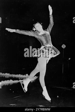 ERICA BATCHELOR GAINS THIRD PLACE AT FIGURE SKATING CHAMPIONSHIPS. 20.2.54. Britain's Erica Batchelor was beaten into a glorious third place by the new champion Gundi Busch of Germany, and Tenley Albright, the American star, at the Women's World Skating Figure Championship at Oslo. Twenty other ladies from eight other countries took part in the contest. INP Photo shows: The Bronze Medal winner, Erica Batchelor (Great Britain), was placed third. 551/EM/74690 International News Photos. Stock Photo