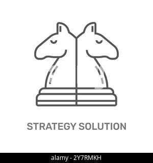 Two chess knights facing back to each other symbolize strategic solutions and tactical planning in problem-solving scenarios. Stock Vector