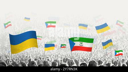 People waving flag of Equatorial Guinea and Ukraine, symbolizing Equatorial Guinea solidarity for Ukraine. Vector illustration. Stock Vector