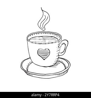 Hot drink - tea cup sketch illustration for print, web, mobile and infographics isolated on white background Stock Vector