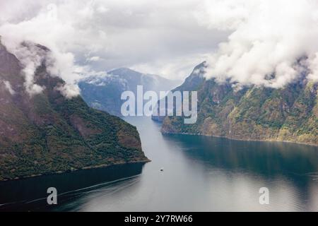 Sognefjord in Norway near Aurlandsvangen city viewed from the Stegastein lookout Stock Photo