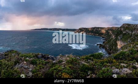 Panorama landscape of cliffs in Western Australia at Point d'Entrecasteaux near Northcliffe and Windy Harbour during stormy weather Stock Photo