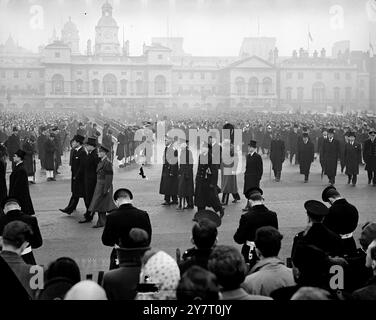 THE KING'S FUNERAL - LONDON PROCESSION. I5th. Feb 52. PHOTO SHOWS. British and Foreign Royal Families members seen in the procession at Horse Guards Parade. Front Row left to right - The Hon Gerald Lascelles, Earl of Harewood, The Marquess of Carisbrooke, Second row left to right - Admiral the Hon. Sir Alexander Ramsay, The Marquess of Cambridge, Merquess of Milford Haven. Third row left to right - Major the Earl of Southesk, Captain Alexander Ramsay,Lord Carnegie, In last row on right are Commonwealth High Commissioners including Mr. V.K.Krishna Menon, (India) Mr L.D.Wilgress (Canada) Mr. E.A Stock Photo