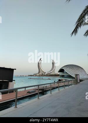 Stunning U-Shaped Design of Raffles Doha Hotel in Lusail Stock Photo