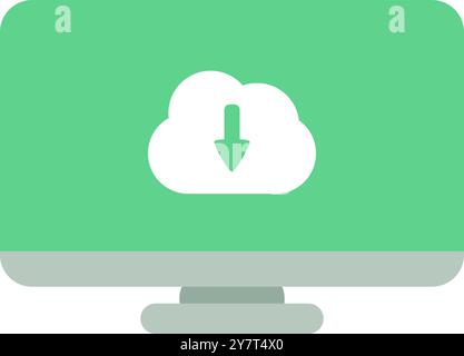 Download icon on a computer monitor. Stock Vector