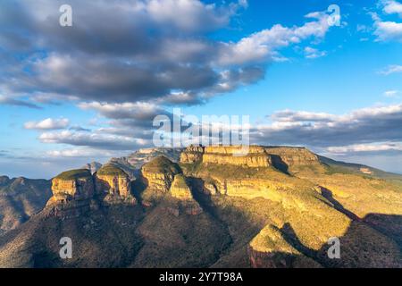 Three Rondavels, three round mountain tops with slightly pointed tops, very similar to the traditional round or oval African homesteads called rondave Stock Photo