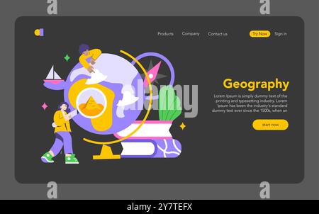 Collaborative Learning concept. Students engage with educational elements like globes and books. Interactive and modern approach to group study. Vector illustration. Stock Vector