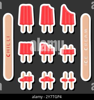 Big colorful set different forms natural dessert ice cream of consisting various ingredients, design ice cream various shape from menu organic nutriti Stock Vector