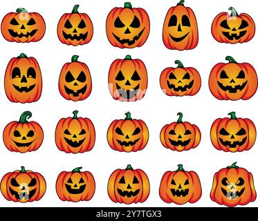 Set of Halloween Pumpkins Illustration Stock Vector
