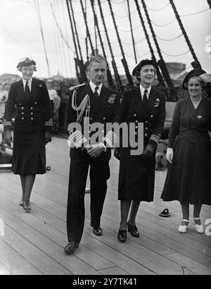 Duchess of Kent lunches on Nelson's flagshipPortsmouth :  The Duchess of Kent with the Commander-in-Chief , Portsmouth Command , Admiral of the Fleet Sir Algernon Willis , on board HMS Victory.  The Duchess had lunch on the ' Victory ' , Nelson's famous flagship at the Battle of Trafalgar , during a visit of inspection of the Royal Naval barracks 19 July 1949 Stock Photo