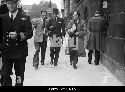 Prosecuting Counsel leaves after opening Heath Murder trialThe trial began at the Old Bailey , London 's Central Criminal Court of Neville George Clevely Heath , 29-year-old air pilot , on a charge of having murdered Mrs Margery Gardner ( Heath has also been charged with murder of  Miss Doreen Marshall .  If Heath is acquitted on the Gardner charge the Crown will bring forward the Marshall case ).  Photo shows:  Mr Anthony Hawke , prosecuting counsel , leaving the Old Bailey after the first day of the trial . 24 September 1946 Stock Photo