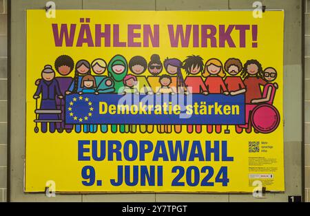 Voting works, advertising for the 2024 European elections, Berlin, Germany, Wählen wirkt, Werbung für die Europawahl 2024, Deutschland Stock Photo