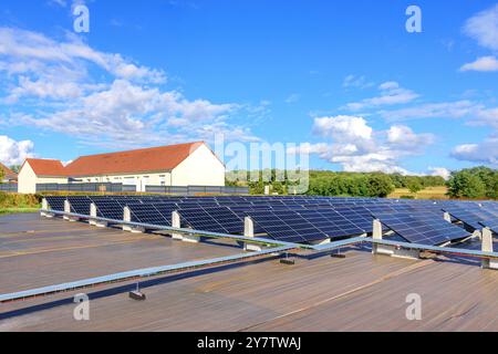 Local Intermarché superstore powered by solar energy - Yzeures-sur-Creuse, Indre-et-Loire (37), France. Stock Photo