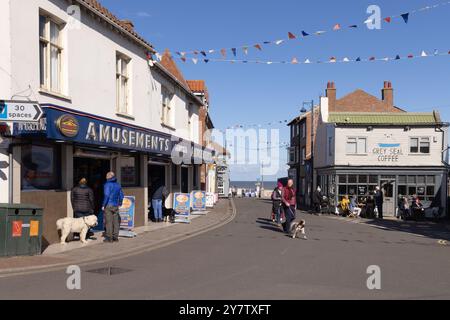 High Street scene in the seaside town and holiday resort of Sheringham Norfolk, on the north Norfolk coast, Norfolk UK Stock Photo