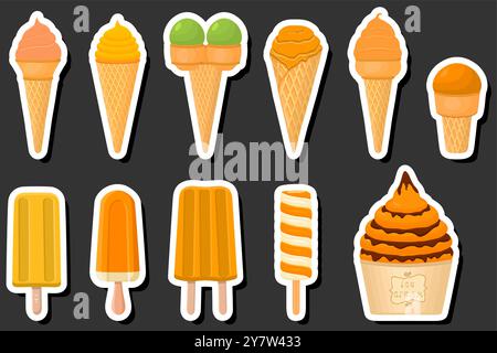 Illustration on theme big kit ice cream popsicle different types in cone waffle cup, ice cream consisting of tasty popsicle on cone waffle cup, popsic Stock Vector