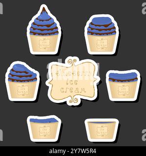 Big colorful set different forms natural dessert ice cream of consisting various ingredients, design ice cream various shape from menu organic nutriti Stock Vector