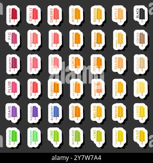 Big colorful set different tastes natural dessert ice cream of consisting various ingredients, design ice cream various shape from menu organic nutrit Stock Vector