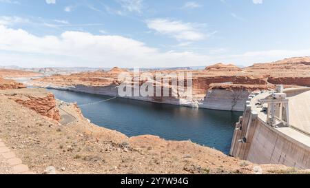 Glen Canyon Dam holding back Lake Powell on the Colorado River, Arizona, United States Stock Photo