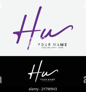 H, U, HU Initial letter logo. Alphabet HU Handwritten Signature logo Stock Vector