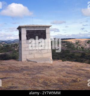 The memorial to Cecil John Rhodes on top of Malinidzimu Hill, Matopos. Stock Photo