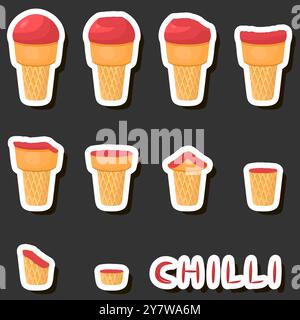 Big colorful set different forms natural dessert ice cream of consisting various ingredients, design ice cream various shape from menu organic nutriti Stock Vector