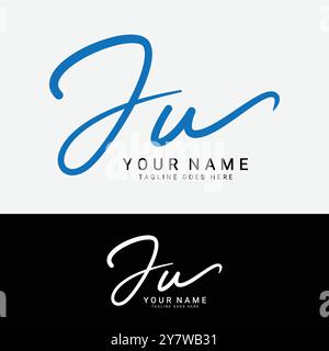 J, U, JU Initial letter logo. Alphabet JU Handwritten Signature logo Stock Vector