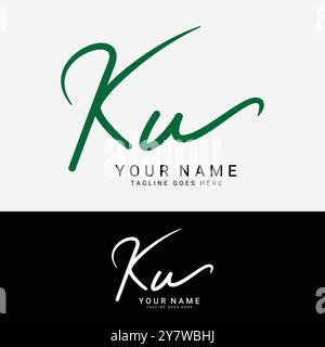 K, U, KU Initial letter logo. Alphabet KU Handwritten Signature logo Stock Vector