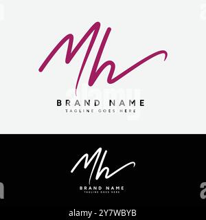 M, H, MH Initial letter logo. Alphabet MH Handwritten Signature logo Stock Vector