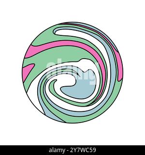 Groovy round sticker with psychedelic hypnotic spiral pattern vector illustration Stock Vector