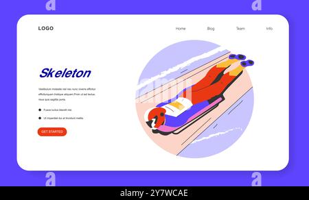 Winter sports concept. An athlete swiftly glides down the icy track in a skeleton race amidst a snowy landscape. Capturing speed and agility on the sled. Vector illustration. Stock Vector