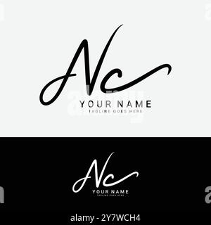 N, C, NC Initial letter logo. Alphabet NC Handwritten Signature logo Stock Vector