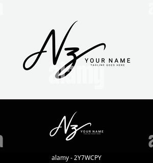 N, Z, NZ Initial letter logo. Alphabet NZ Handwritten Signature logo Stock Vector