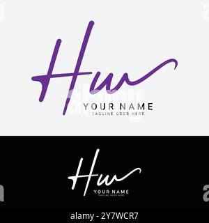H, W, HW Initial letter logo. Alphabet HW Handwritten Signature logo Stock Vector