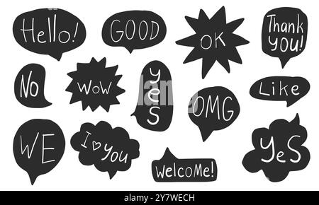 Doodle chat clouds with different words Stock Vector