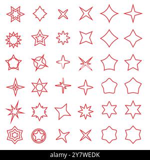 Red linear star sparkles vector set Stock Vector