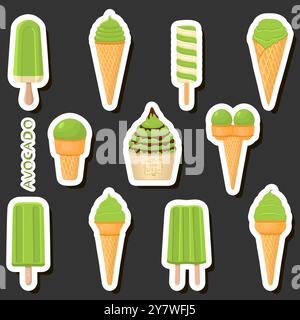 Big colorful set different types natural dessert ice cream of consisting various ingredients, design ice cream various sizes from menu organic nutriti Stock Vector