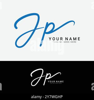 J, P, JP Initial letter logo. Alphabet JP Handwritten Signature logo Stock Vector
