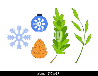 Adornments Christmas 2D cartoon objects set Stock Vector