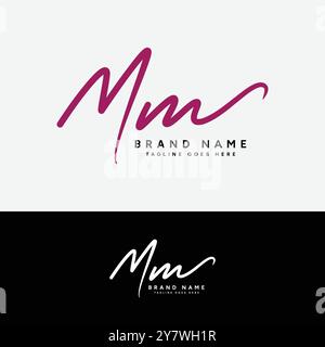 M, MM Initial letter logo. Alphabet MM Handwritten Signature logo Stock Vector