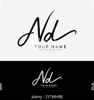 N, D, ND Initial letter logo. Alphabet ND Handwritten Signature logo Stock Vector
