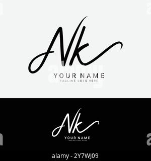 N, K, NK Initial letter logo. Alphabet NK Handwritten Signature logo Stock Vector