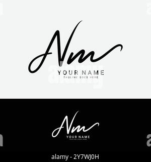N, M, NM Initial letter logo. Alphabet NM Handwritten Signature logo Stock Vector